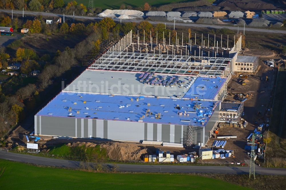 Marquardt aus der Vogelperspektive: Baustelle zum Neubau eines Gebäudekomplexes auf dem Gelände des Logistikzentrums in Marquardt im Bundesland Brandenburg, Deutschland