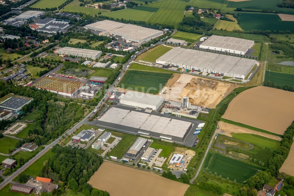 Hamm aus der Vogelperspektive: Baustelle zum Neubau eines Gebäudekomplexes auf dem Gelände des Logistikzentrums am Oberallener Weg in Hamm im Bundesland Nordrhein-Westfalen, Deutschland