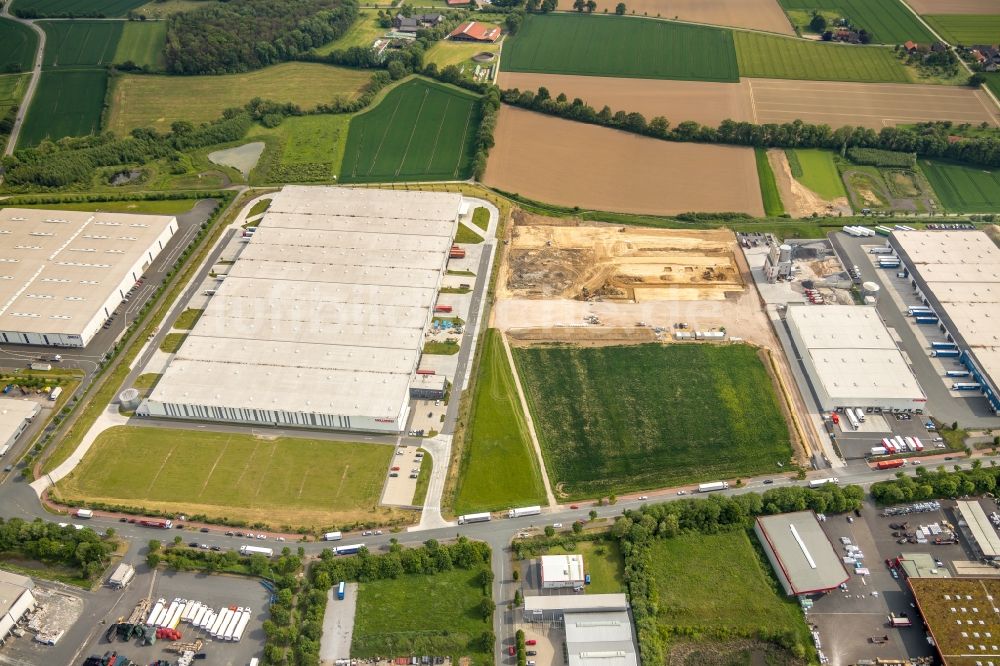 Luftbild Hamm - Baustelle zum Neubau eines Gebäudekomplexes auf dem Gelände des Logistikzentrums am Oberallener Weg in Hamm im Bundesland Nordrhein-Westfalen, Deutschland