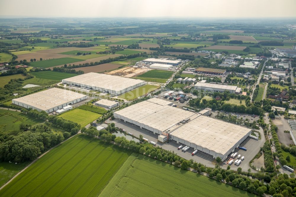 Luftaufnahme Hamm - Baustelle zum Neubau eines Gebäudekomplexes auf dem Gelände des Logistikzentrums am Oberallener Weg in Hamm im Bundesland Nordrhein-Westfalen, Deutschland