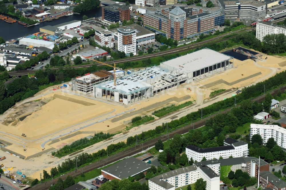 Luftbild Hamburg - Baustelle zum Neubau eines Gebäudekomplexes auf dem Gelände des Logistikzentrums der Sprinkenhof AG für die Opernwerkstätten der Staatsoper im Ortsteil Rothenburgsort in Hamburg, Deutschland