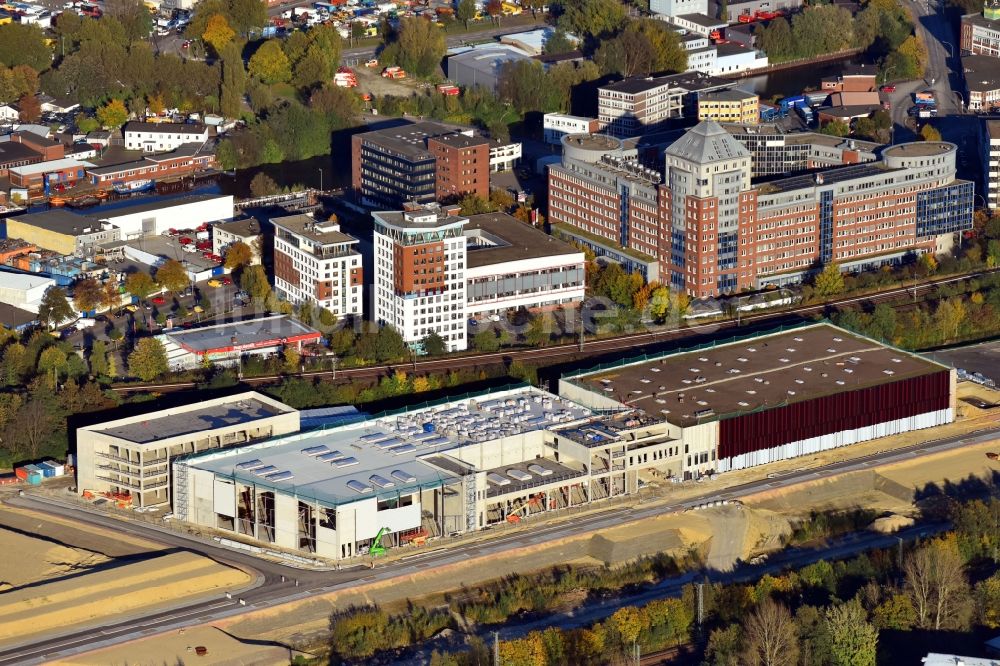 Luftaufnahme Hamburg - Baustelle zum Neubau eines Gebäudekomplexes auf dem Gelände des Logistikzentrums der Sprinkenhof AG für die Opernwerkstätten der Staatsoper im Ortsteil Rothenburgsort in Hamburg, Deutschland