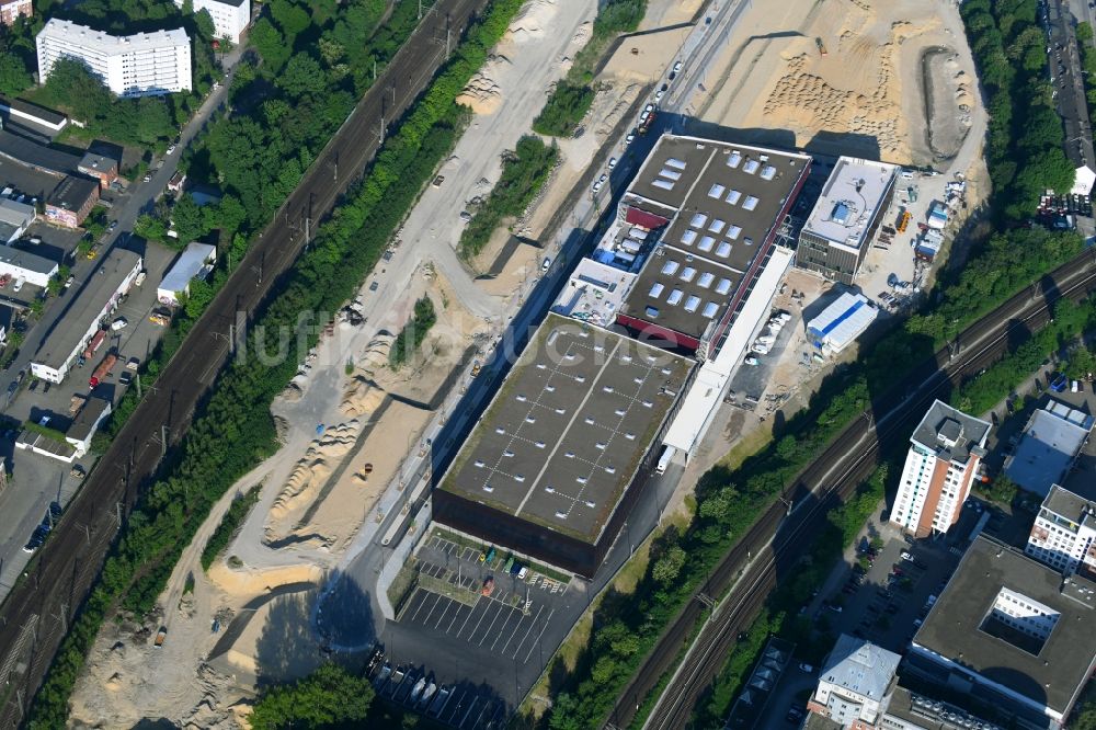 Luftaufnahme Hamburg - Baustelle zum Neubau eines Gebäudekomplexes auf dem Gelände des Logistikzentrums der Sprinkenhof AG für die Opernwerkstätten der Staatsoper im Ortsteil Rothenburgsort in Hamburg, Deutschland