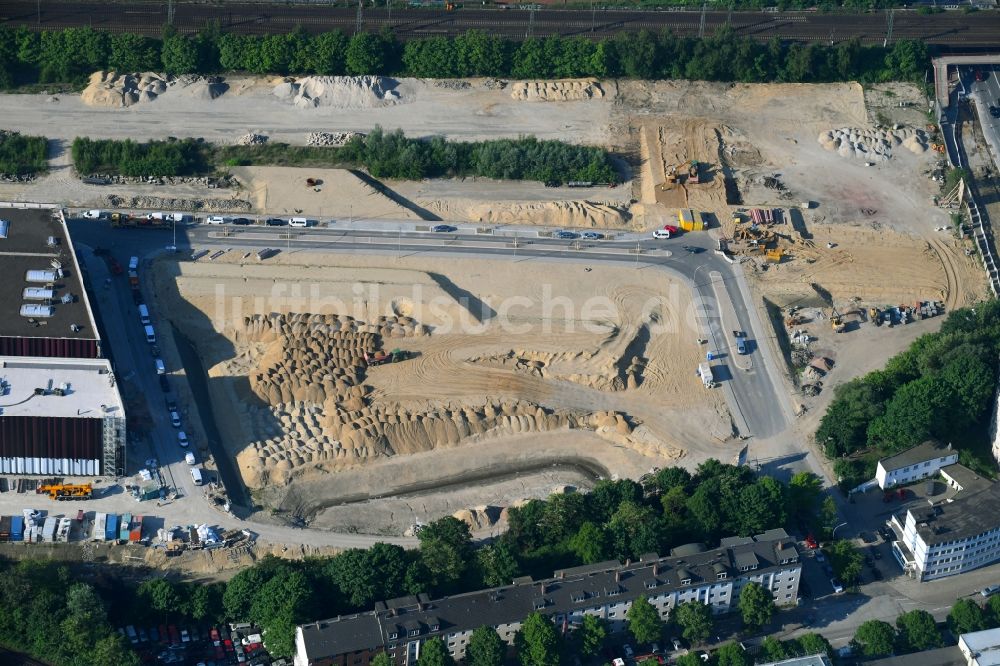 Hamburg aus der Vogelperspektive: Baustelle zum Neubau eines Gebäudekomplexes auf dem Gelände des Logistikzentrums der Sprinkenhof AG für die Opernwerkstätten der Staatsoper im Ortsteil Rothenburgsort in Hamburg, Deutschland