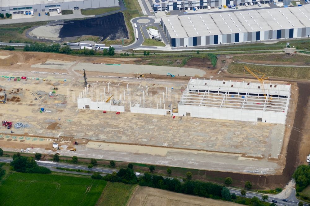 Göttingen von oben - Baustelle zum Neubau eines Gebäudekomplexes auf dem Gelände des Logistikzentrums VGP-Park in Göttingen im Bundesland Niedersachsen, Deutschland