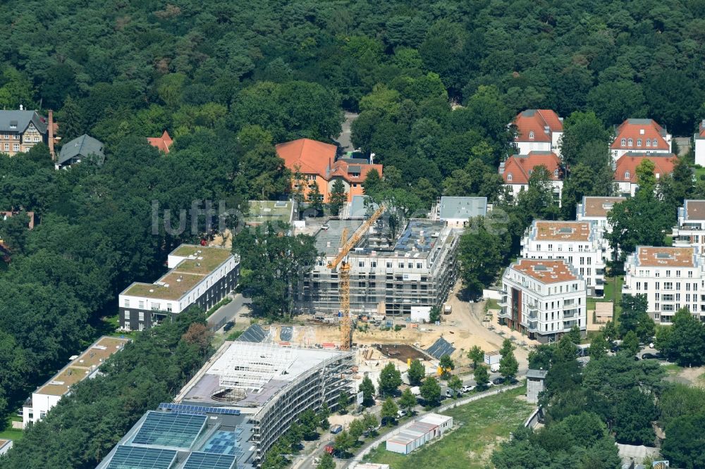 Potsdam aus der Vogelperspektive: Baustelle zum Neubau eines Gebäudekomplexes der Hochschule Filmuniversität Babelsberg KONRAD WOLF an der Marlene-Dietrich-Allee im Ortsteil Babelsberg in Potsdam im Bundesland Brandenburg, Deutschland