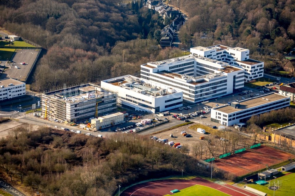 Bochum aus der Vogelperspektive: Baustelle zum Neubau eines Gebäudekomplexes der Hochschule Hochschule für Gesundheit am Gesundheitscampus in Bochum im Bundesland Nordrhein-Westfalen, Deutschland