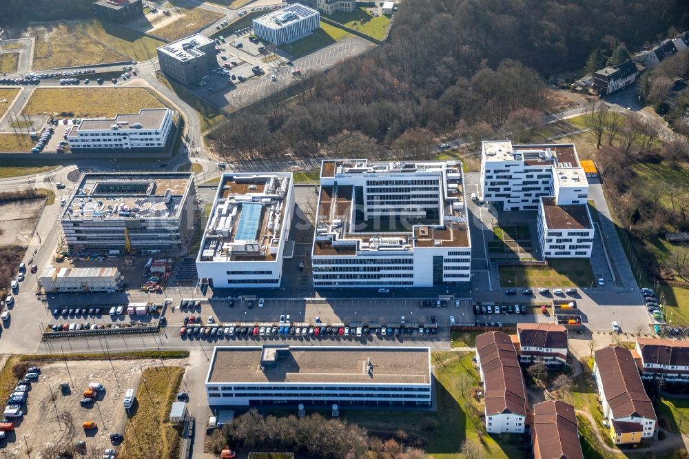 Bochum von oben - Baustelle zum Neubau eines Gebäudekomplexes der Hochschule Hochschule für Gesundheit am Gesundheitscampus in Bochum im Bundesland Nordrhein-Westfalen, Deutschland