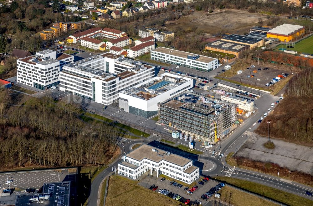 Bochum aus der Vogelperspektive: Baustelle zum Neubau eines Gebäudekomplexes der Hochschule Hochschule für Gesundheit am Gesundheitscampus in Bochum im Bundesland Nordrhein-Westfalen, Deutschland