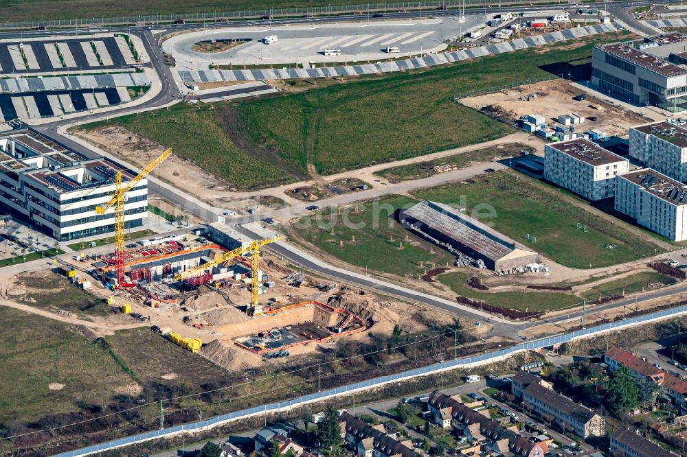 Freiburg im Breisgau aus der Vogelperspektive: Baustelle zum Neubau an der Georges-köhler-Allee nähe SC Stadion am Flugplatz in Freiburg im Breisgau im Bundesland Baden-Württemberg, Deutschland