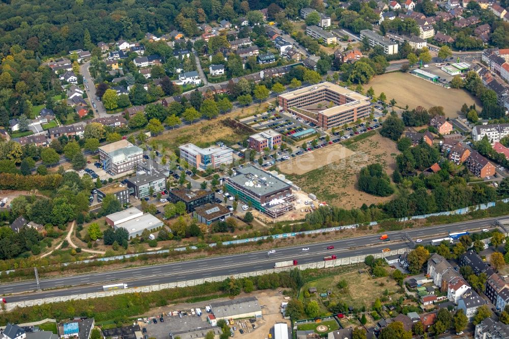 Luftbild Gelsenkirchen - Baustelle zum Neubau eines Gesundheitszentrum und Ärztehauses der Janßen Grundstücksgesellschaft mbH an der Ludwig-Erhard-Straße in Gelsenkirchen im Bundesland Nordrhein-Westfalen, Deutschland