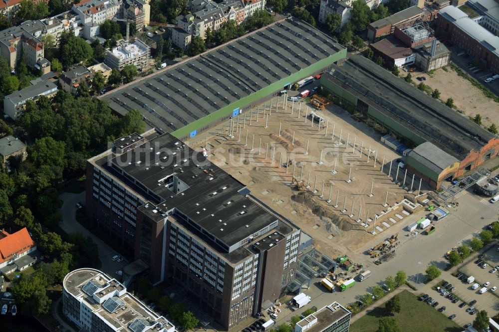 Luftbild Berlin - Baustelle zum Neubau Gewerbe- und Logstikpark Dock 100 der BEOS AG in Berlin