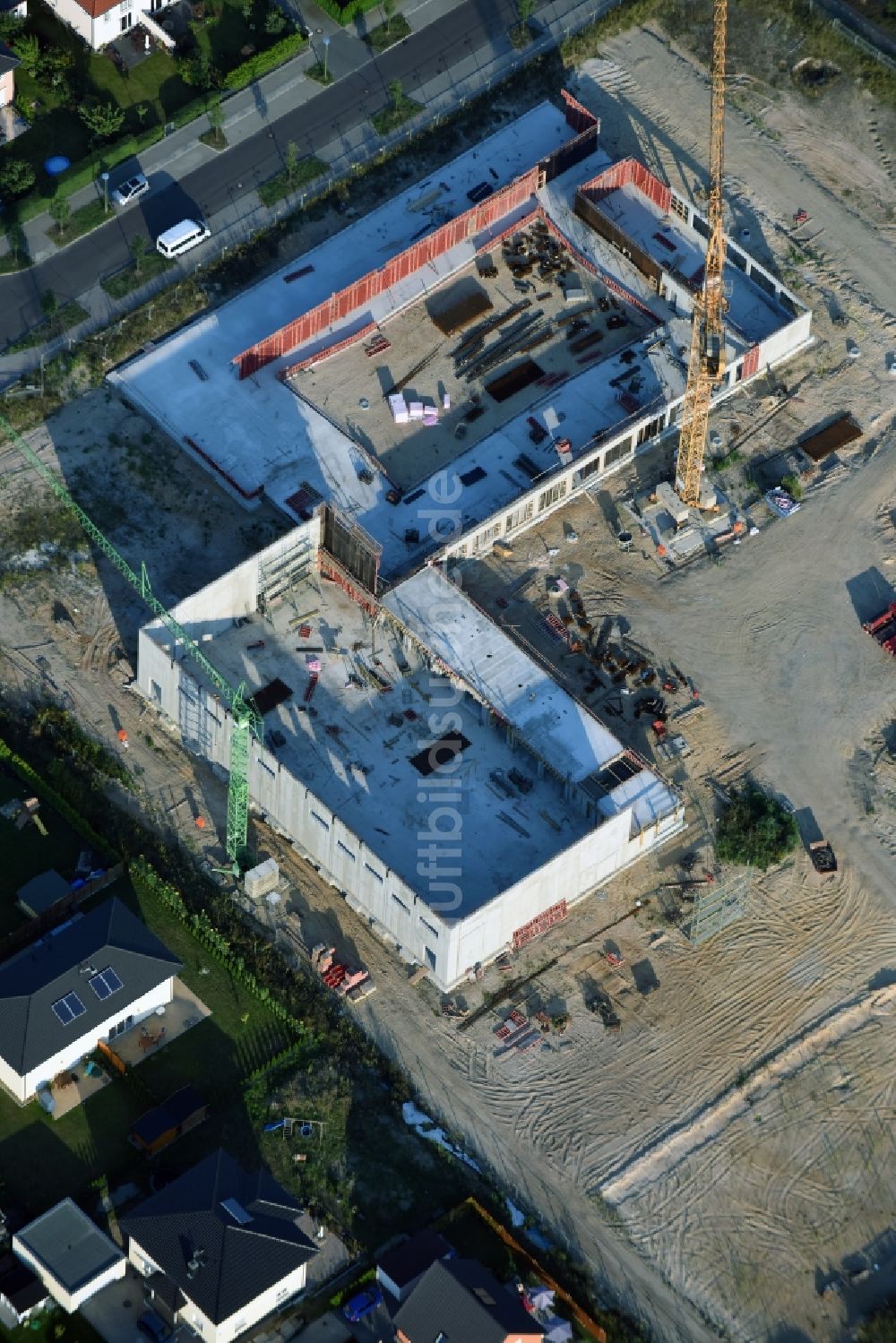 Berlin von oben - Baustelle zum Neubau einer Grundschule am Habichtshorst im Stadtteil Biesdorf im Bezirk Marzahn-Hellersdorf in Berlin