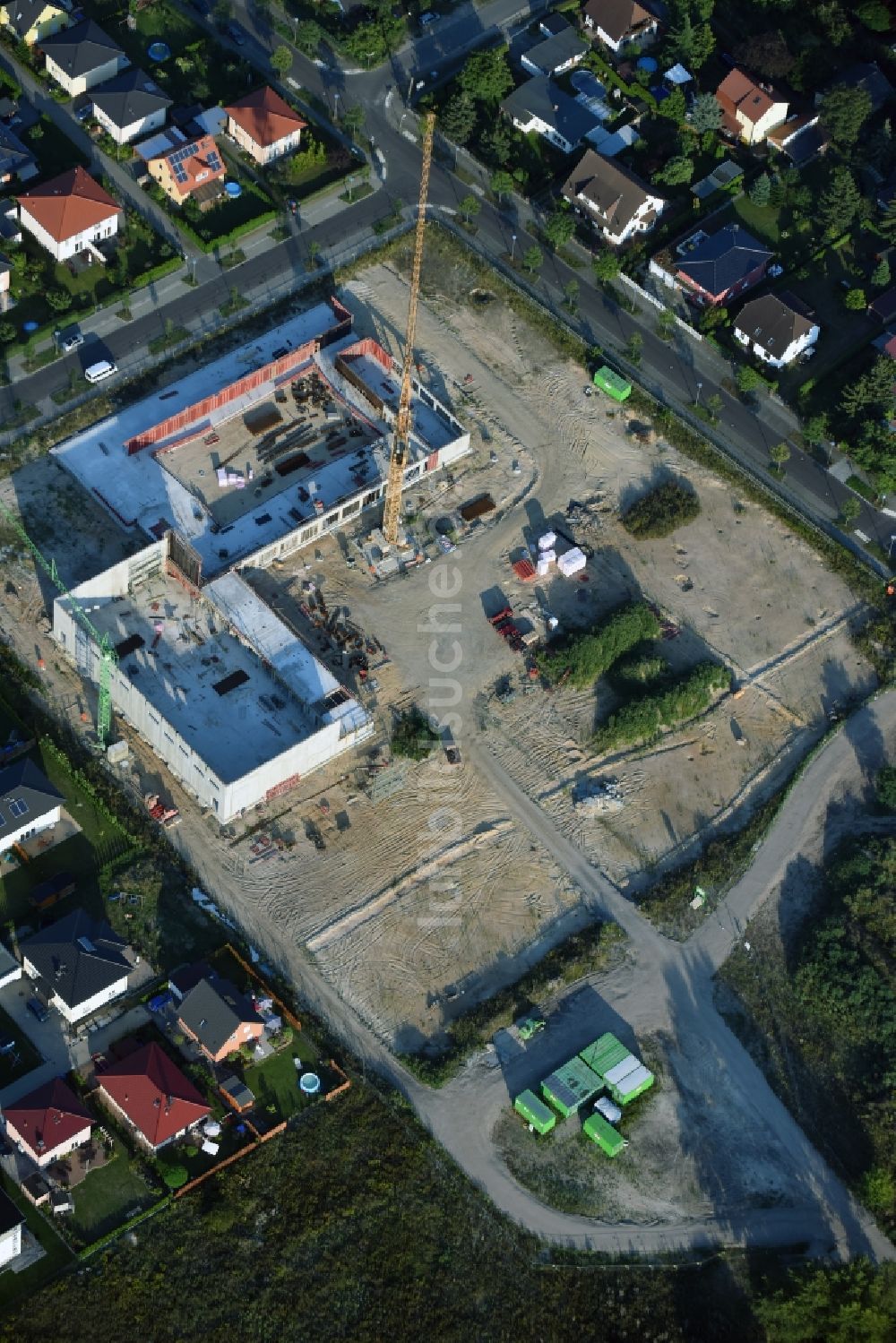 Berlin aus der Vogelperspektive: Baustelle zum Neubau einer Grundschule am Habichtshorst im Stadtteil Biesdorf im Bezirk Marzahn-Hellersdorf in Berlin