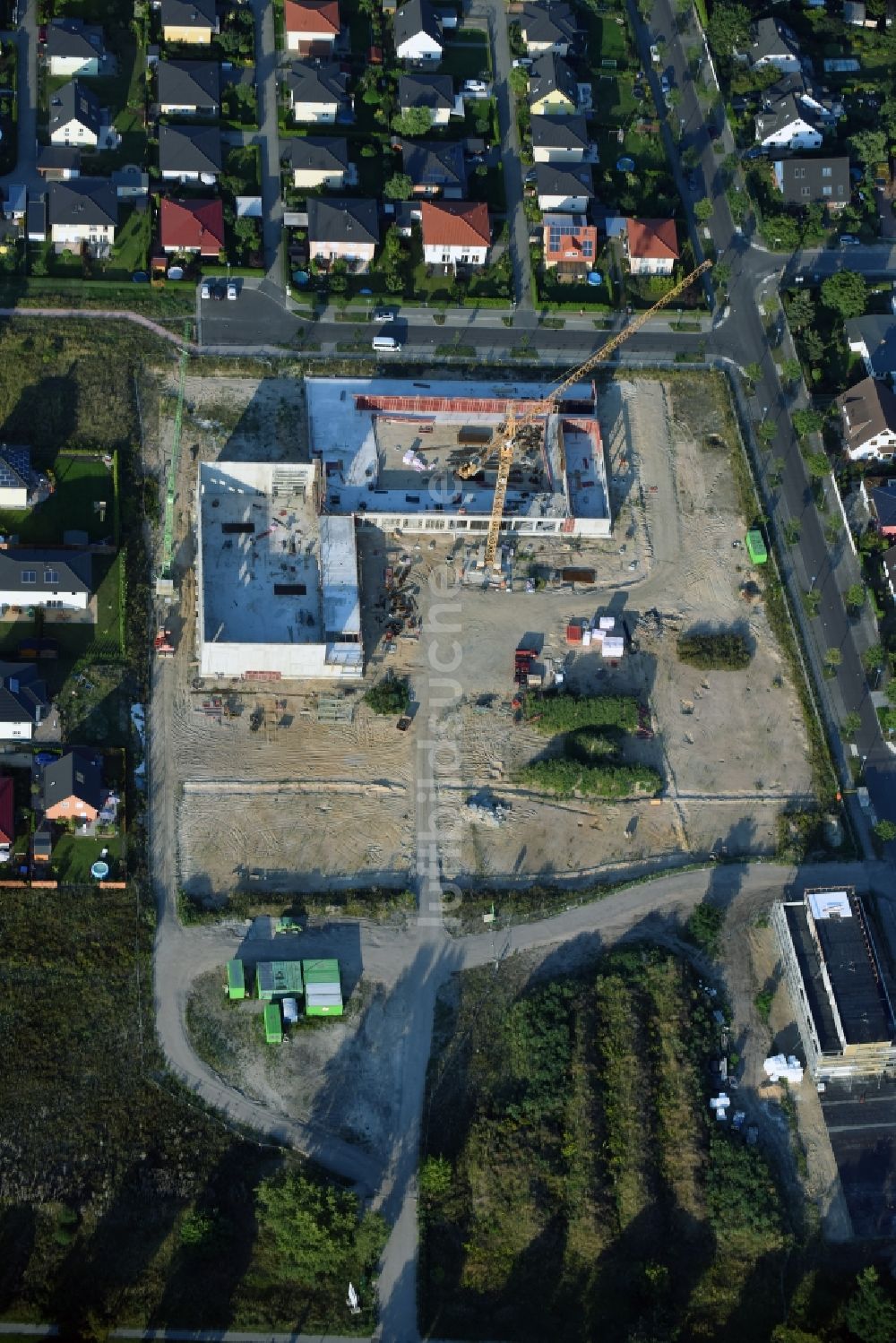 Berlin aus der Vogelperspektive: Baustelle zum Neubau einer Grundschule am Habichtshorst im Stadtteil Biesdorf im Bezirk Marzahn-Hellersdorf in Berlin