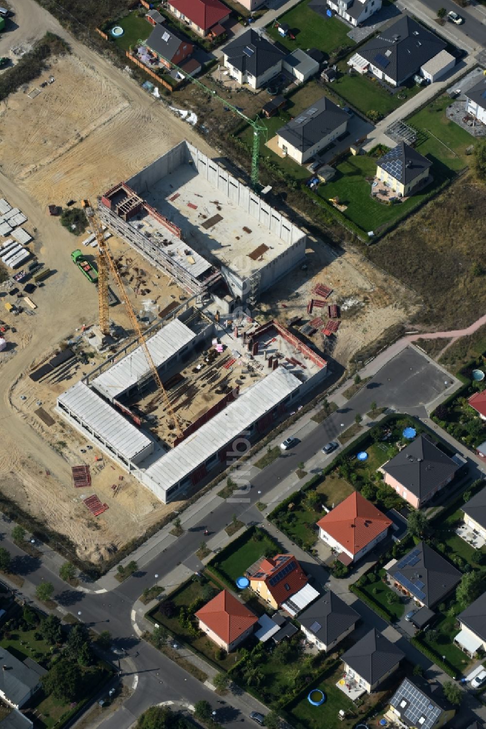 Berlin von oben - Baustelle zum Neubau einer Grundschule am Habichtshorst im Stadtteil Biesdorf im Bezirk Marzahn-Hellersdorf in Berlin