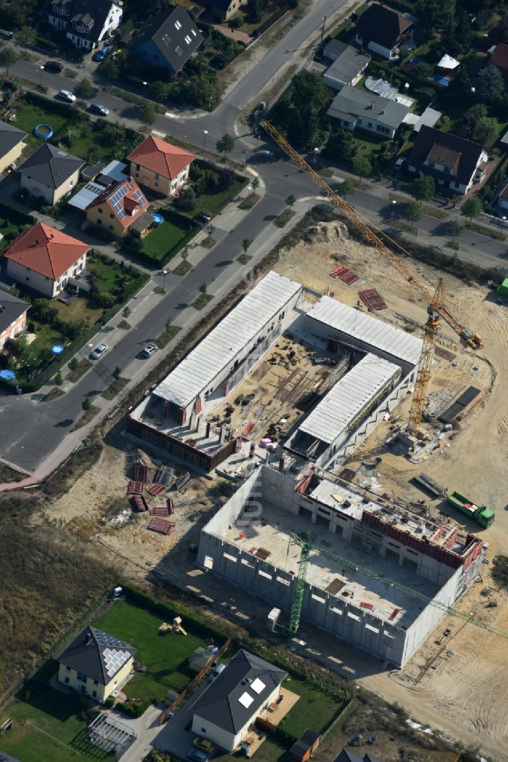 Berlin aus der Vogelperspektive: Baustelle zum Neubau einer Grundschule am Habichtshorst im Stadtteil Biesdorf im Bezirk Marzahn-Hellersdorf in Berlin