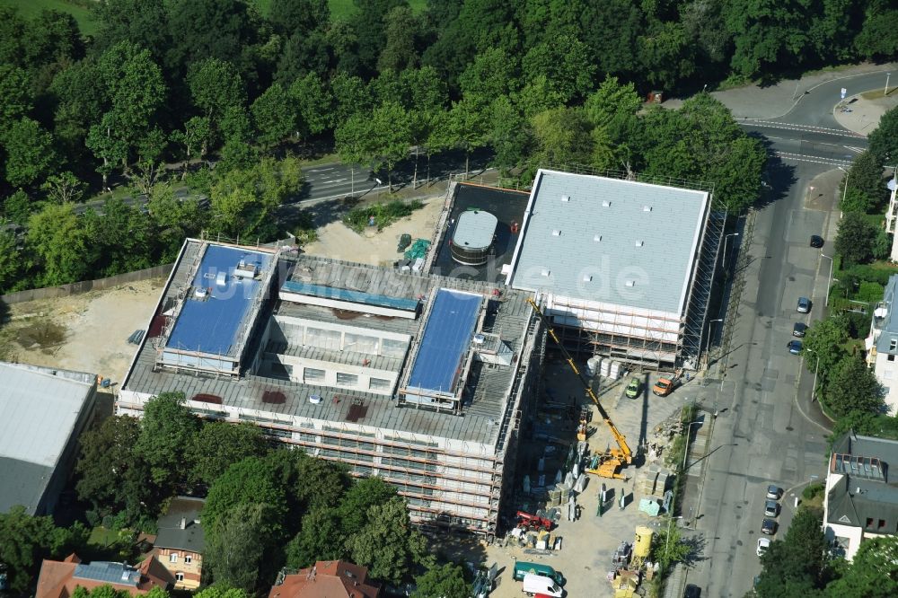 Leipzig von oben - Baustelle zum Neubau Gymnasium Telemannstraße in Leipzig im Bundesland Sachsen