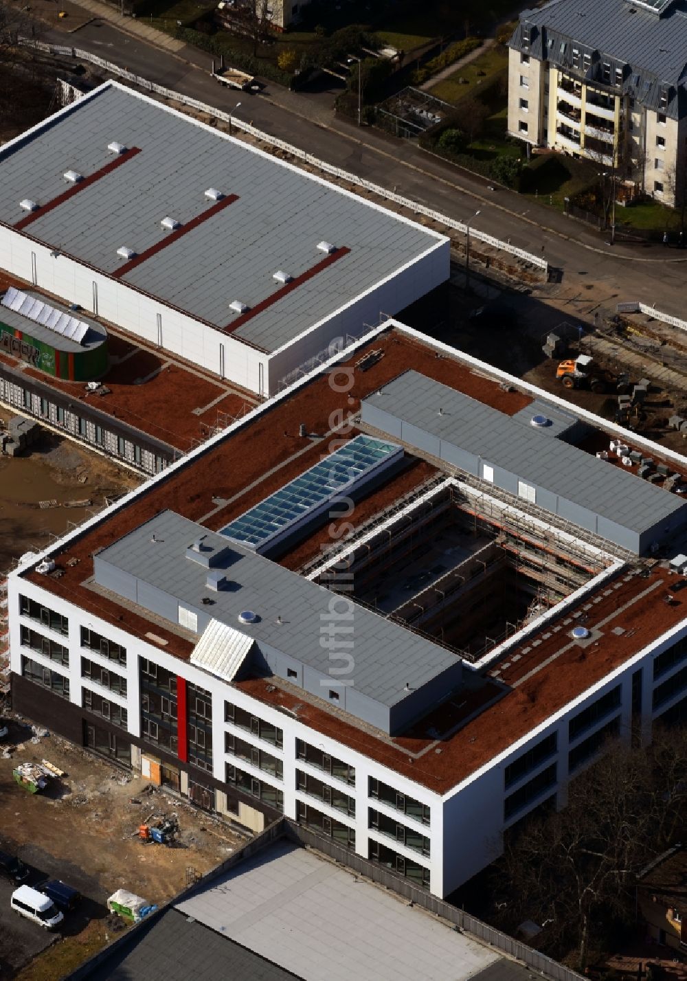 Luftbild Leipzig - Baustelle zum Neubau Gymnasium Telemannstraße in Leipzig im Bundesland Sachsen