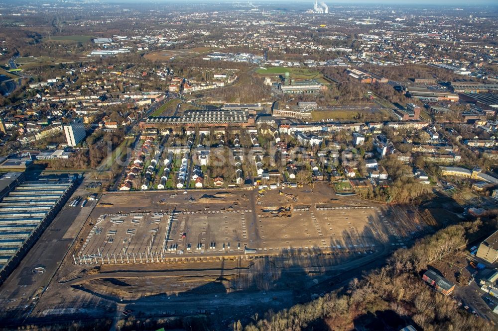 Luftbild Bochum - Baustelle zum Neubau von Hallenneubauten an der Windhausstraße östlich der Reinhold Mendritzki Kaltwalzwerk GmbH & Co KG im Ortsteil Weitmar in Bochum im Bundesland Nordrhein-Westfalen