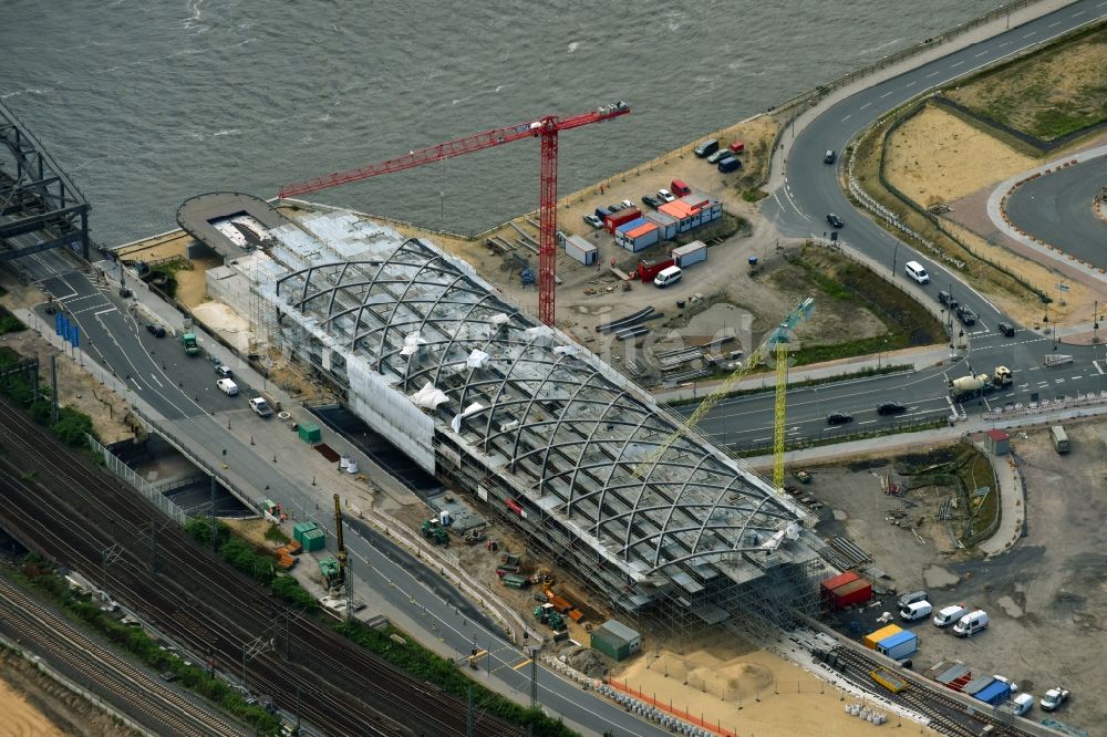 Hamburg von oben - Baustelle zum Neubau der Haltestelle Elbbrücken der U-Bahnlinie 4 in Hamburg, Deutschland