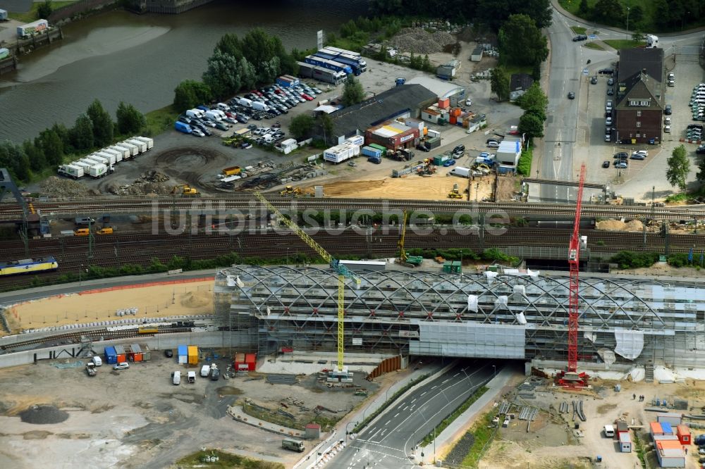 Luftbild Hamburg - Baustelle zum Neubau der Haltestelle Elbbrücken der U-Bahnlinie 4 in Hamburg, Deutschland