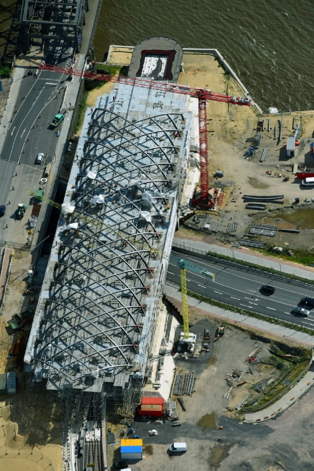 Luftbild Hamburg - Baustelle zum Neubau der Haltestelle Elbbrücken der U-Bahnlinie 4 in Hamburg, Deutschland