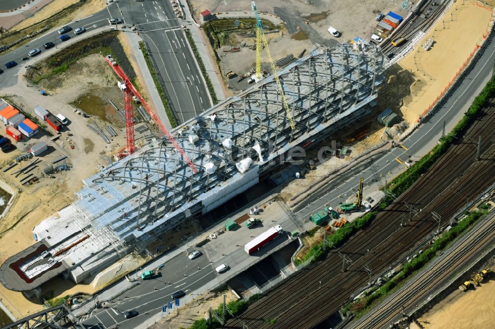 Luftbild Hamburg - Baustelle zum Neubau der Haltestelle Elbbrücken der U-Bahnlinie 4 in Hamburg, Deutschland