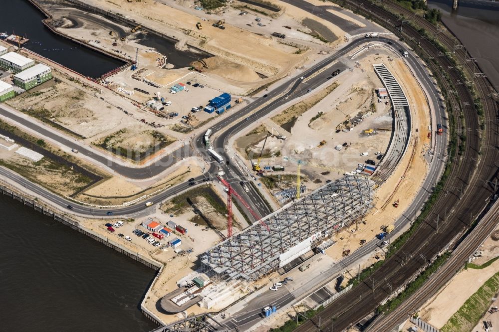 Hamburg von oben - Baustelle zum Neubau der Haltestelle Elbbrücken der U-Bahnlinie 4 in Hamburg, Deutschland