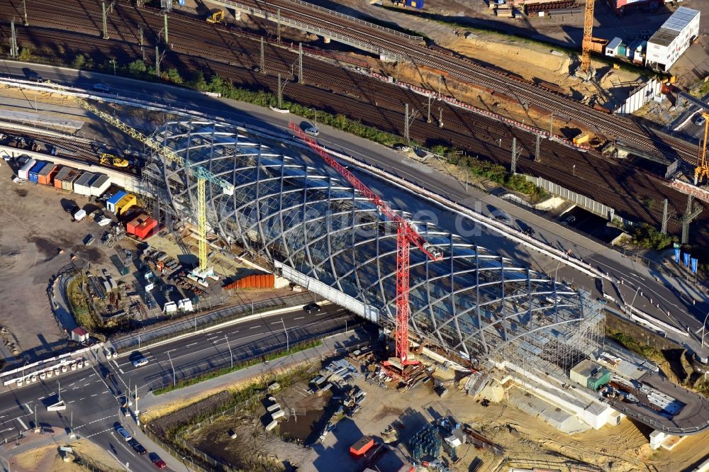 Hamburg von oben - Baustelle zum Neubau der Haltestelle Elbbrücken der U-Bahnlinie 4 in Hamburg, Deutschland