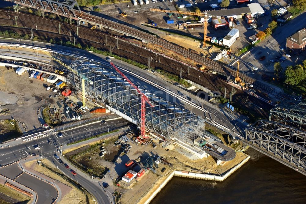 Hamburg aus der Vogelperspektive: Baustelle zum Neubau der Haltestelle Elbbrücken der U-Bahnlinie 4 in Hamburg, Deutschland