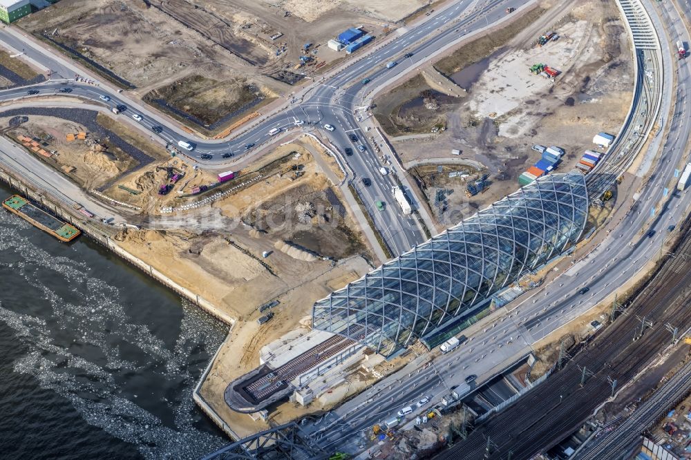 Hamburg von oben - Baustelle zum Neubau der Haltestelle Elbbrücken der U-Bahnlinie 4 in Hamburg, Deutschland