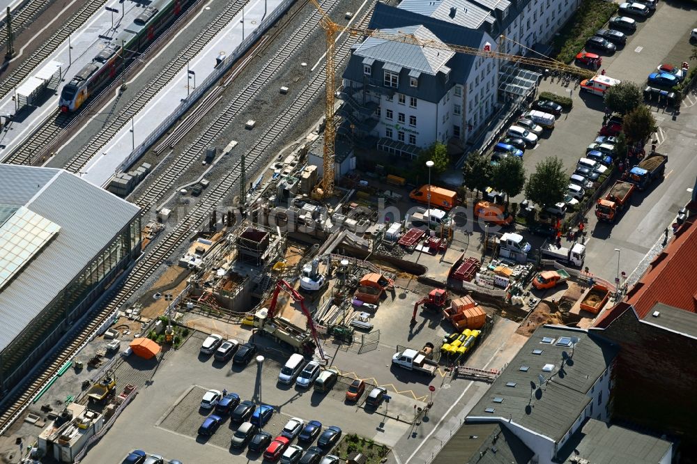 Luftaufnahme Halle (Saale) - Baustelle zum Neubau am Hauptbahnhof in Halle (Saale) im Bundesland Sachsen-Anhalt, Deutschland