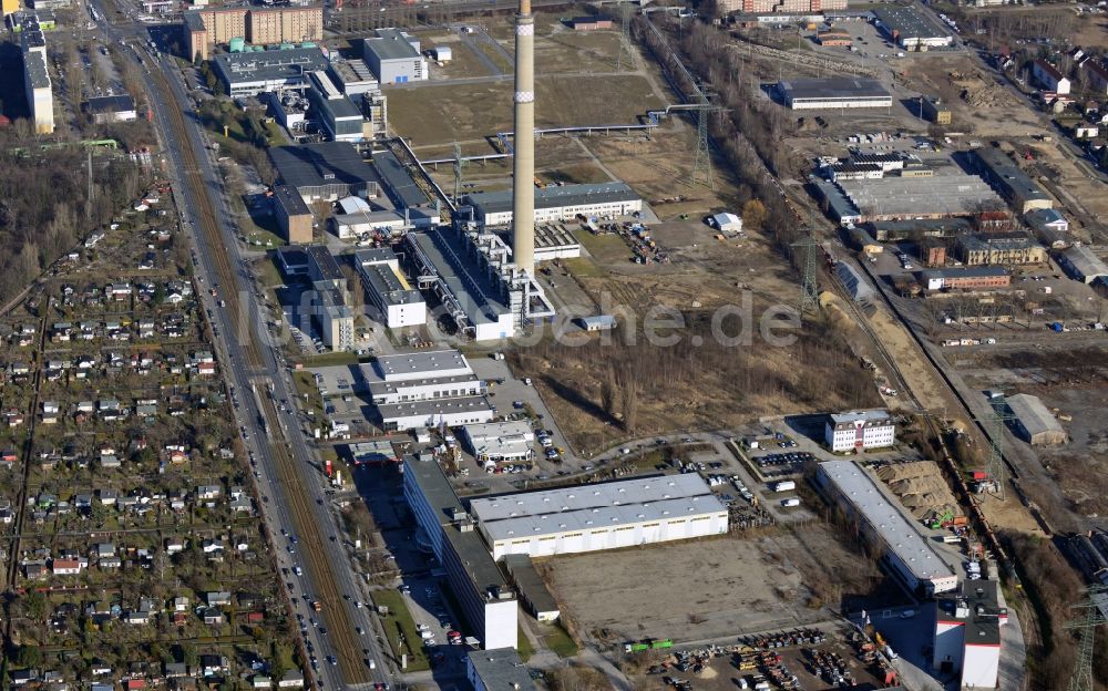 Berlin von oben - Baustelle zum Neubau des Heizkraftwerkes - Kraft-Wärme-Kopplungsanlage im Ortsteil Marzahn in Berlin, Deutschland