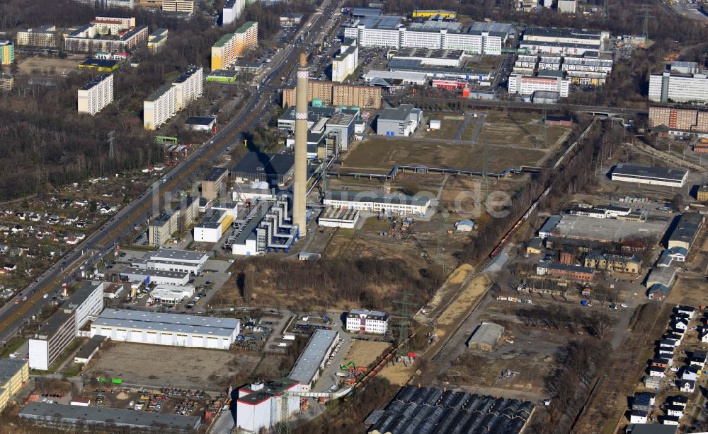 Berlin von oben - Baustelle zum Neubau des Heizkraftwerkes - Kraft-Wärme-Kopplungsanlage im Ortsteil Marzahn in Berlin, Deutschland