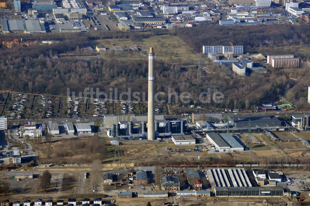 Berlin von oben - Baustelle zum Neubau des Heizkraftwerkes - Kraft-Wärme-Kopplungsanlage im Ortsteil Marzahn in Berlin, Deutschland