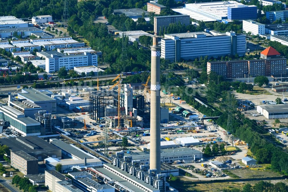 Berlin von oben - Baustelle zum Neubau des Heizkraftwerkes - Kraft-Wärme-Kopplungsanlage im Ortsteil Marzahn in Berlin, Deutschland