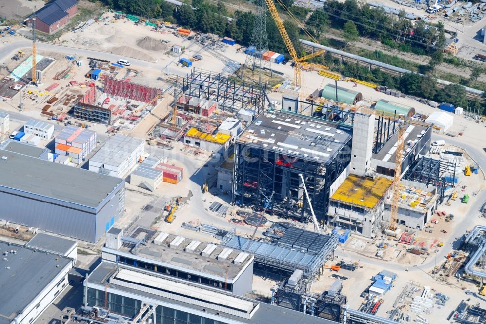 Berlin aus der Vogelperspektive: Baustelle zum Neubau des Heizkraftwerkes - Kraft-Wärme-Kopplungsanlage im Ortsteil Marzahn in Berlin, Deutschland