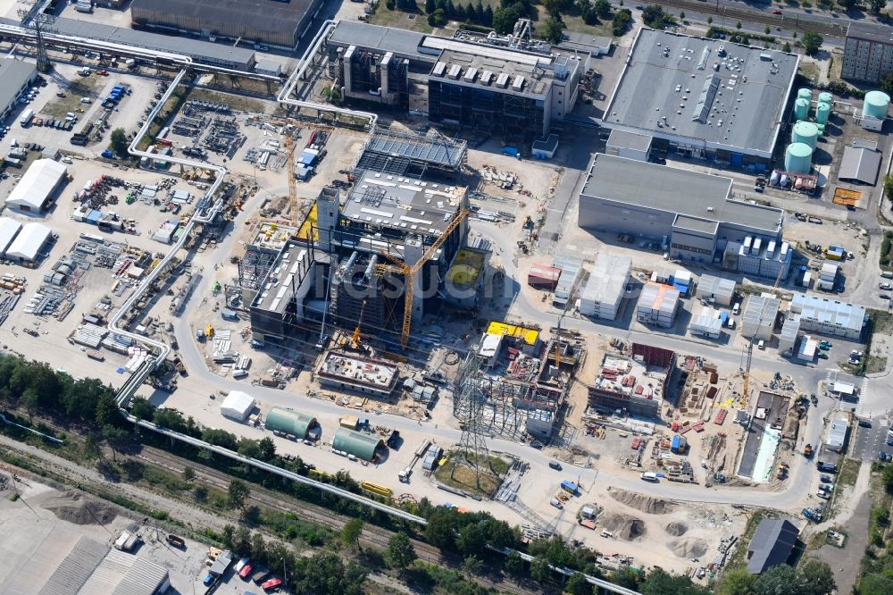 Berlin von oben - Baustelle zum Neubau des Heizkraftwerkes - Kraft-Wärme-Kopplungsanlage im Ortsteil Marzahn in Berlin, Deutschland