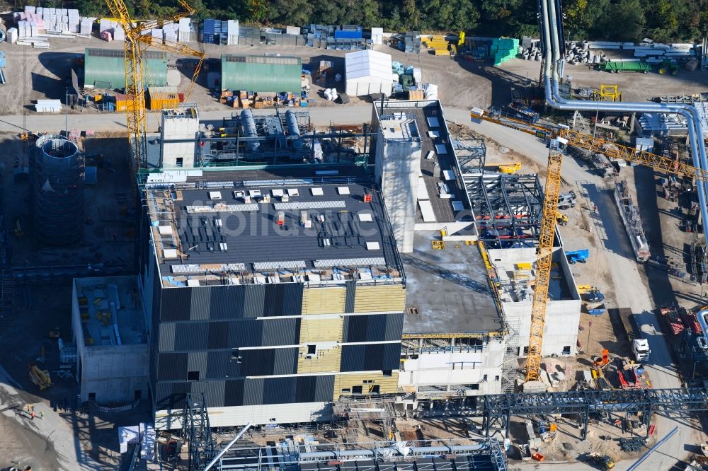 Berlin aus der Vogelperspektive: Baustelle zum Neubau des Heizkraftwerkes - Kraft-Wärme-Kopplungsanlage im Ortsteil Marzahn in Berlin, Deutschland