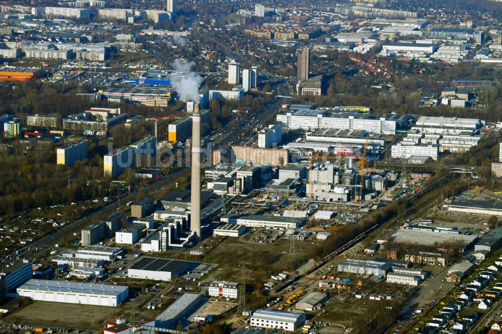 Berlin aus der Vogelperspektive: Baustelle zum Neubau des Heizkraftwerkes - Kraft-Wärme-Kopplungsanlage im Ortsteil Marzahn in Berlin, Deutschland