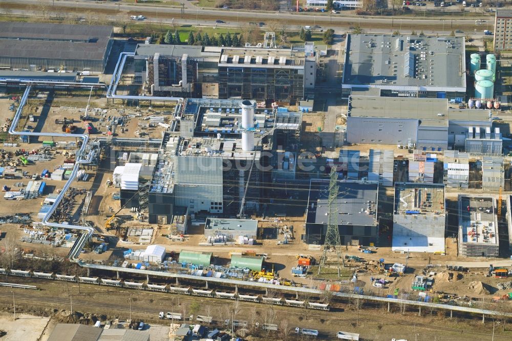 Berlin von oben - Baustelle zum Neubau des Heizkraftwerkes - Kraft-Wärme-Kopplungsanlage im Ortsteil Marzahn in Berlin, Deutschland