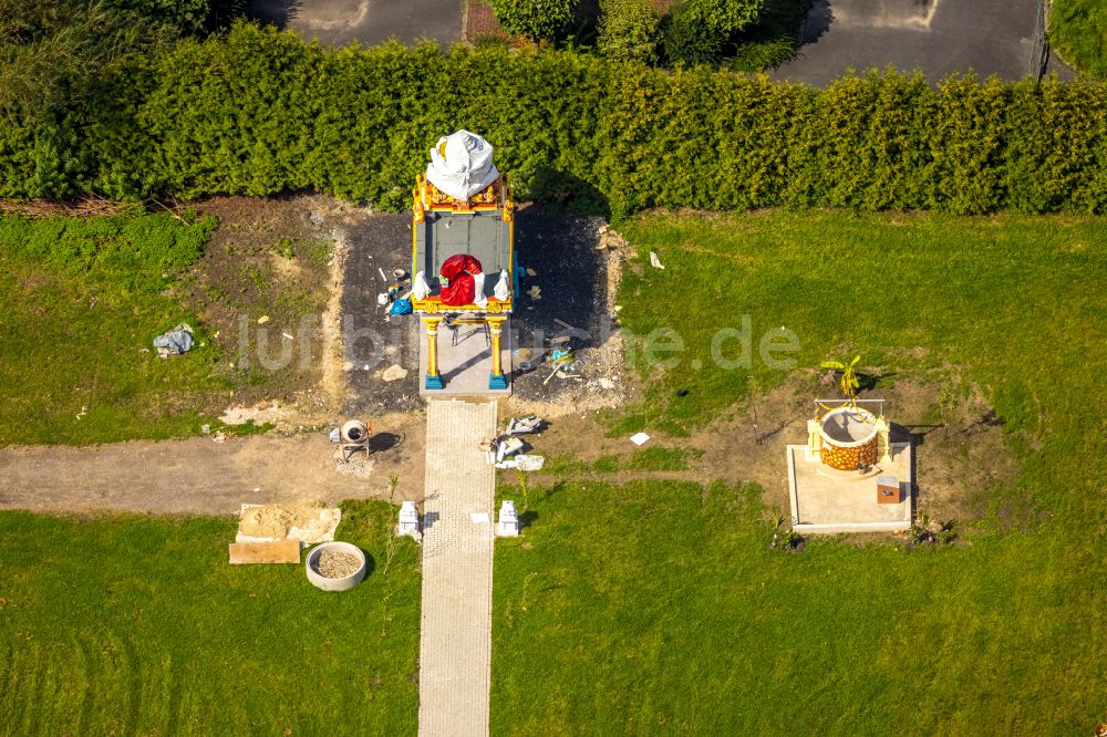 Hamm aus der Vogelperspektive: Baustelle zum Neubau einer Hindu Tempelanlage in Hamm im Bundesland Nordrhein-Westfalen, Deutschland