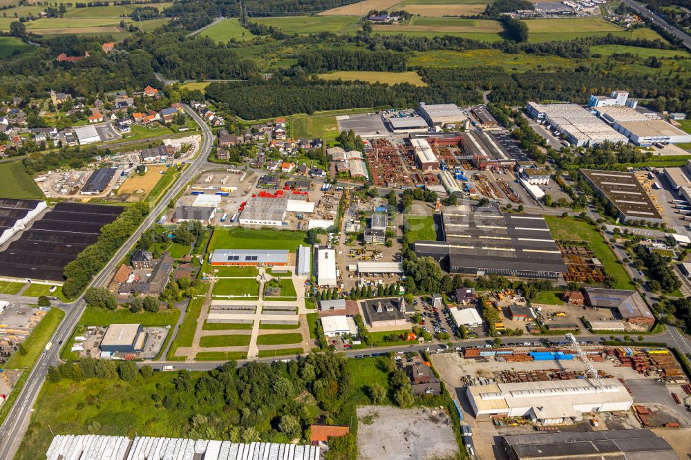 Hamm von oben - Baustelle zum Neubau einer Hindu Tempelanlage in Hamm im Bundesland Nordrhein-Westfalen, Deutschland