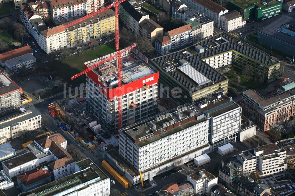 Luftaufnahme Basel - Baustelle zum Neubau des Hochhaus- Gebäudekomplexes Biozentrum der Universität in Basel in Basel, Schweiz