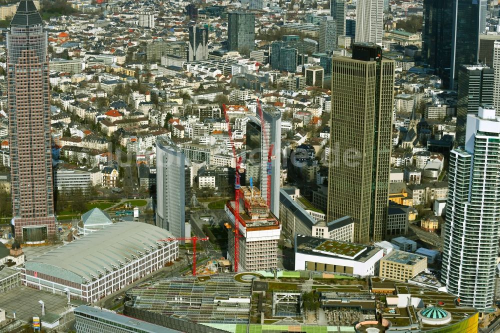 Frankfurt am Main von oben - Baustelle zum Neubau des Hochhaus- Gebäudekomplexes ONE im Ortsteil Gallus in Frankfurt am Main im Bundesland Hessen, Deutschland