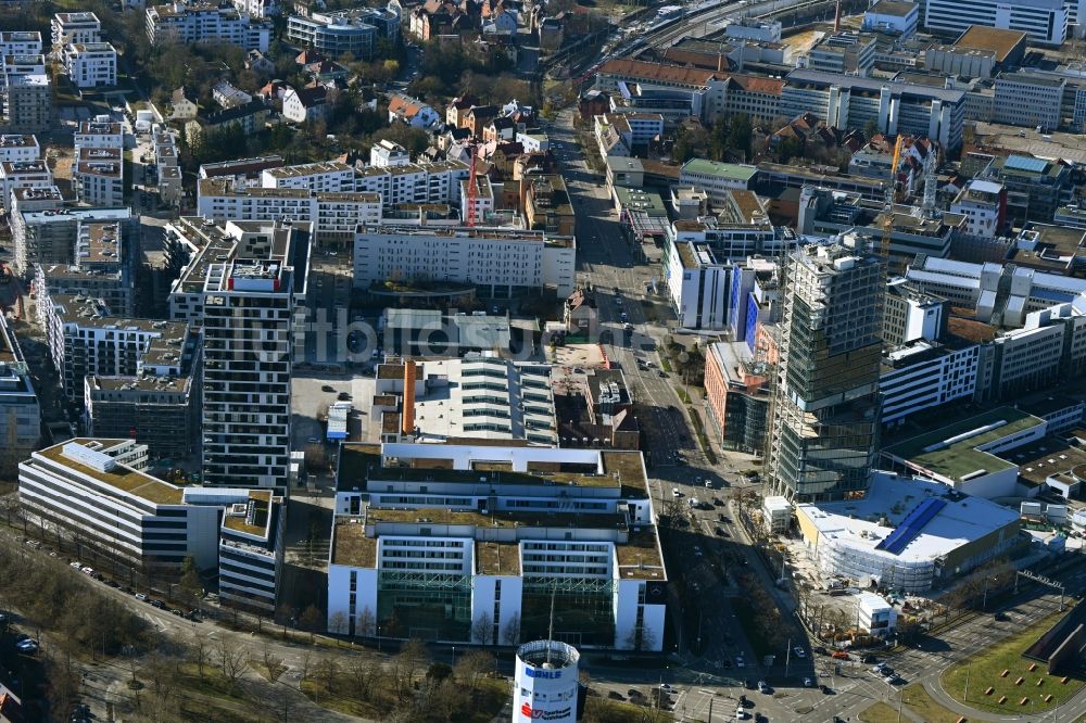 Luftaufnahme Stuttgart - Baustelle zum Neubau des Hochhaus- Gebäudekomplexes Porsche Tower im Ortsteil Feuerbach-Ost in Stuttgart im Bundesland Baden-Württemberg, Deutschland