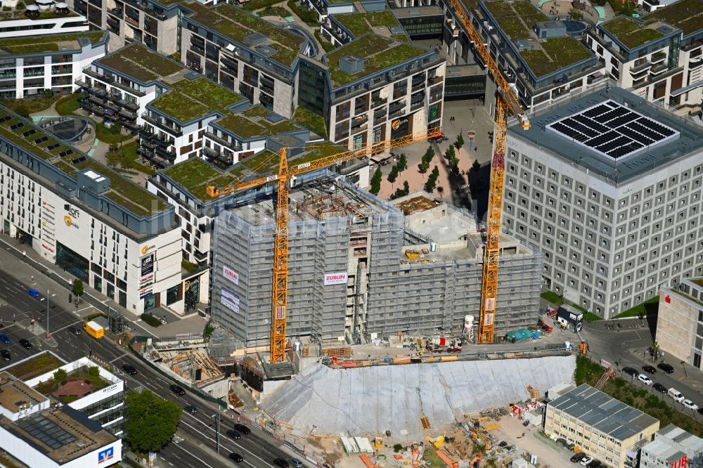 Luftaufnahme Stuttgart - Baustelle zum Neubau des Hochhaus- Gebäudekomplexes TURM AM MAILÄNDER PLATZ (TMP) im Ortsteil Europaviertel in Stuttgart im Bundesland Baden-Württemberg, Deutschland