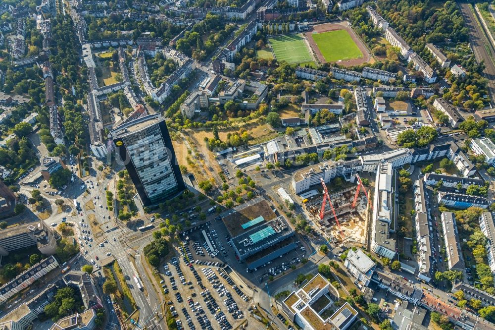 Düsseldorf von oben - Baustelle zum Neubau des Hochhaus- Gebäudekomplexes des UpperNord Tower in Düsseldorf im Bundesland Nordrhein-Westfalen, Deutschland