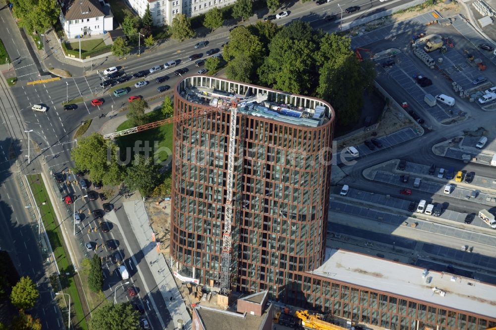 Luftaufnahme Braunschweig - Baustelle zum Neubau des Hochhauses am BRAWOPARK der Volksbank in Braunschweig im Bundesland Niedersachsen